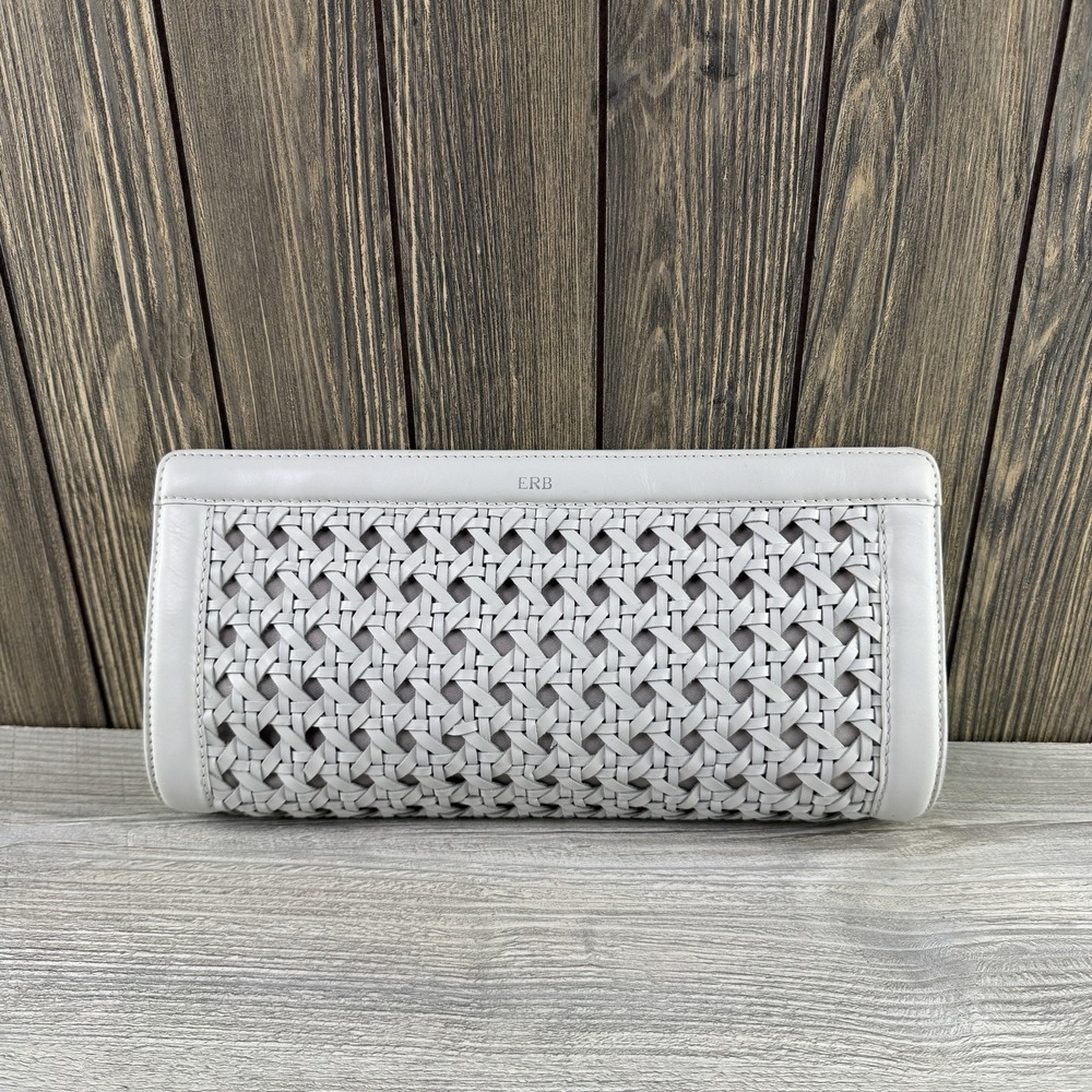 Woven Leather Clutch Bag Oversized Envelope Purse ERB Monogram Magnetic Closure